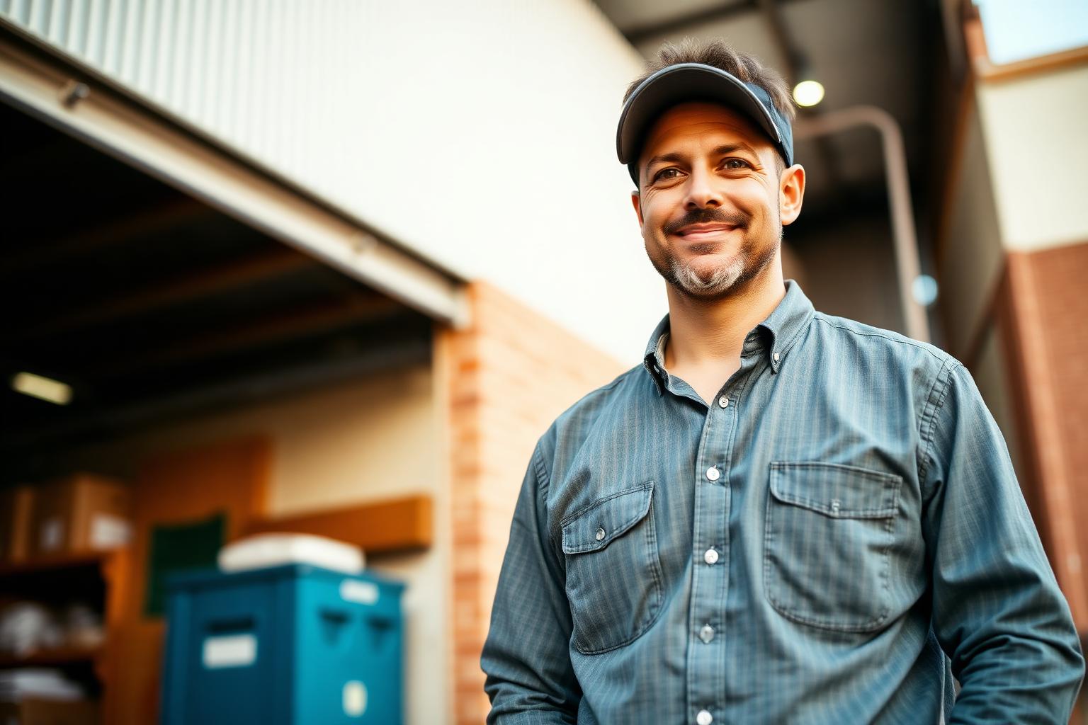 American small business owner outside their warehouse